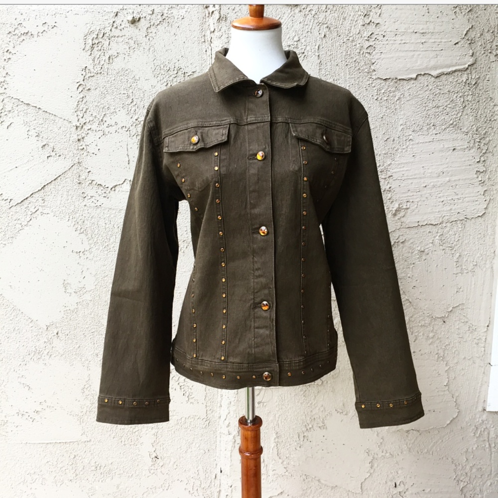 DG2 Diane Gilman Olive Green Jean Jacket Size XL